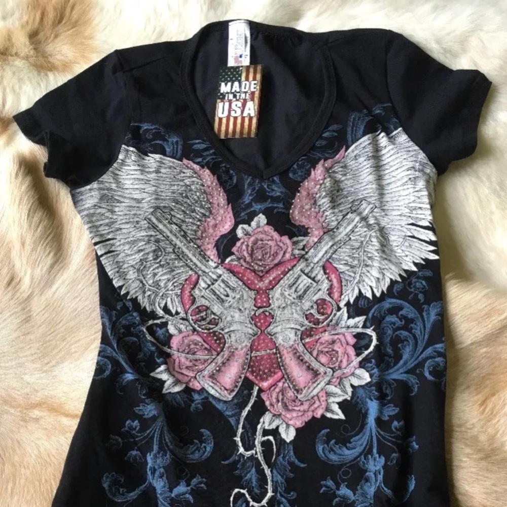 Liberty Wear Bling Guns and Roses Tee Shirt